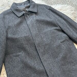 Gap Men's 100% Wool Soft‎ Brushed Charcoal Herringbone Topcoat Size XL